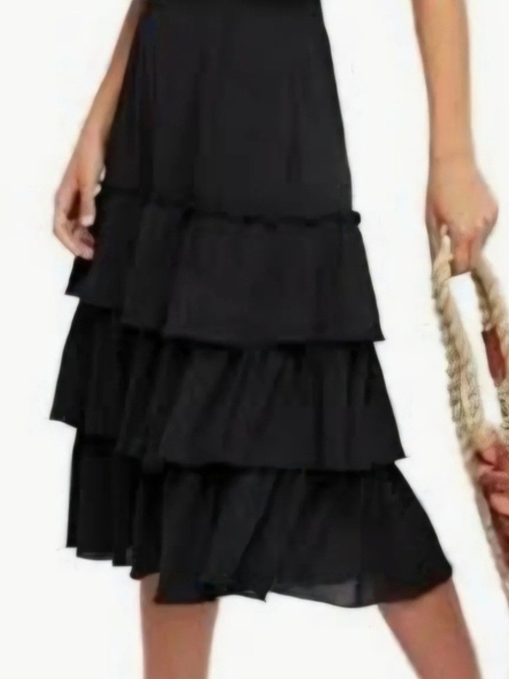 Free People Black Tiered Ruffle Midi Skirt